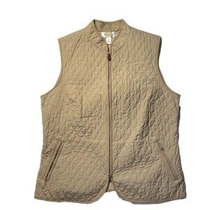 Talbots Petite Vest Size L Quilted Beige Zipper Pockets Cotton Blend